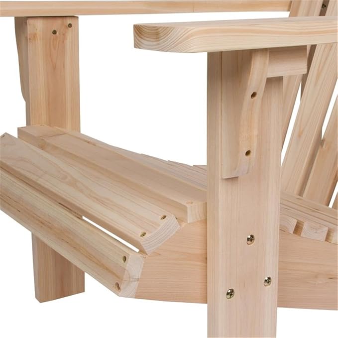 Pemberly Row Traditional Cedar Wood Patio Porch Adirondack Chair, Beige Finish, Ergonomic Design with Contoured Seat and Wide Arms, 36" H x 35" W x 26.25" D, Outdoor Furniture for Relaxation