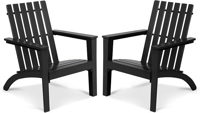 Tangkula Adirondack Chair Acacia Wood Outdoor Armchairs, Weather Resistant for Patio Garden Backyard Deck Fire Pit, Lawn Porch Furniture & Lawn Seating, Campfire Chairs, Adirondack Lounger (2, Black)