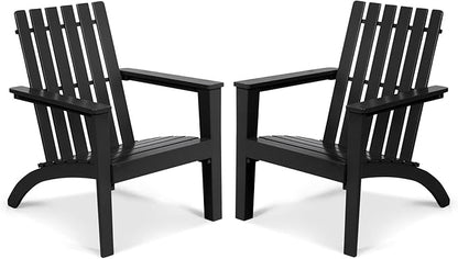 Tangkula Adirondack Chair Acacia Wood Outdoor Armchairs, Weather Resistant for Patio Garden Backyard Deck Fire Pit, Lawn Porch Furniture & Lawn Seating, Campfire Chairs, Adirondack Lounger (2, Black)