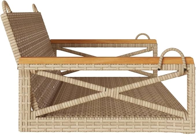Beige Poly Rattan 2-Seater Patio Swing Bench with Cushions, Weather-Resistant Outdoor Furniture for Garden - Photo 5