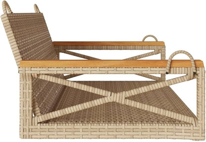 2-Seater Beige Poly Rattan Patio Swing Chair with 9.6 x 16.9 x 6.2 Frame, Steel Frame & Weather Cushions, Modern Outdoor Loveseat for Garden, Porch and Backyard