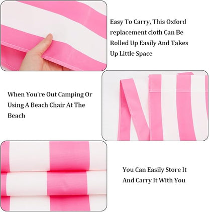 GORGECRAFT 1pcs Beach Sling Chair Replacement Lawn Chair Webbing Hot Pink and White Stripes Chair Oxford Cloth 435 * 1165mm Outdoor Patio Foldable Chaise Lounge Chair Fabric