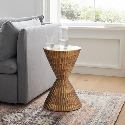 Christopher Knight Home Dari 21"H Lightweight Concrete Outdoor Side Table, Hourglass Shaped Patio End Table Geometric Patterns, MGO Outdoor Coffee Table, No Assembly Garden Plant Stand Indoor, Copper