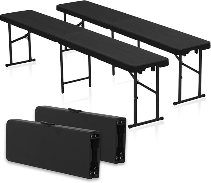 AJP Distributors 2 Pack 6 Foot Portable Plastic Folding Bench 6FT 72" Half Foldable Heavy Duty Seat w/Carry Handle - Indoor Outdoor Backyard Camping Picnic BBQ Party Wedding Dining Event Meeting Black