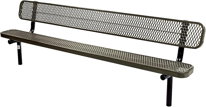 COATEDOUTDOORFURNITURE Heavy-Duty Outdoor Bench Thermoplastic Coated, Expanded Metal, Commercial-Grade Seating, Made in America (Inground with Back, 8 Ft, Textured Gold Vein)