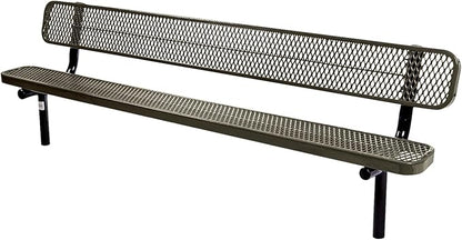 COATEDOUTDOORFURNITURE Heavy-Duty Outdoor Bench Thermoplastic Coated, Expanded Metal, Commercial-Grade Seating, Made in America (Inground with Back, 8 Ft, Textured Gold Vein)