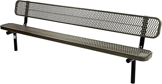 COATEDOUTDOORFURNITURE Heavy-Duty Outdoor Bench Thermoplastic Coated, Expanded Metal, Commercial-Grade Seating, Made in America (Inground with Back, 8 Ft, Textured Gold Vein)