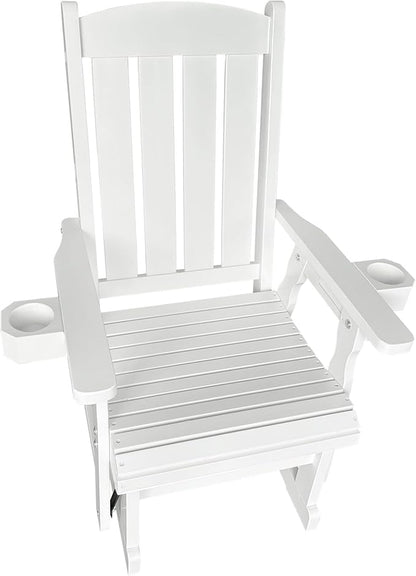 Fortune Candy Wooden Patio Glider for One Person, with High Back and Deep Contoured Seat, Solid Fir Wood, Heavy Duty 600 LBS, Snow White, 1-Seater