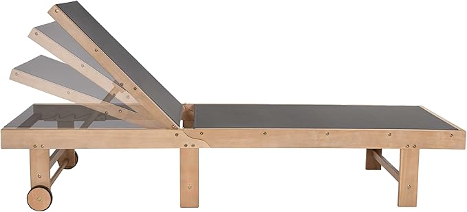 JONATHAN Y LNG1101B-2SET Trabuco Coastal Modern Acacia Wood Mesh 3-Position Outdoor Foldable Chaise Lounge Set with Side Table for Pool, Deck, Poolside, Dark Gray/Light Teak