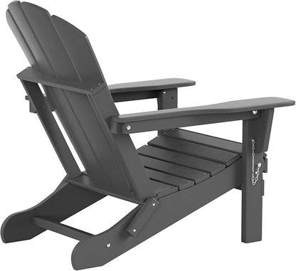 Costaelm Folding Patio Chairs Set of 2, Hdpe Adirondack Chairs Front Porch Furniture Outdoor Seating, All Weather Tanning Chair for Backyard Firepit Garden Lawn, Gray