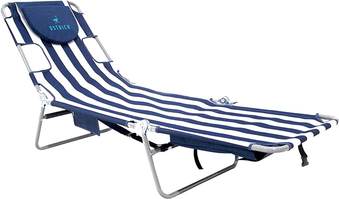 Ostrich Chaise Lounge Folding Portable Sunbathing Beach Chair, Striped (2 Pack)
