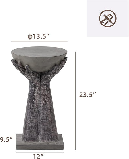 HOMPUS Concrete Side Table Set of 2, Round End Table Modern, Accent Coffee Table with Two Hands Base, Unique Home Décor for Living Room, Bedroom, Balcony or Outdoor