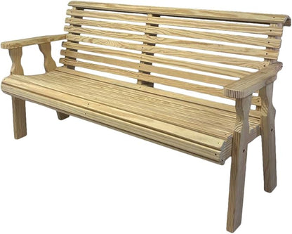 Amish Casual Heavy Duty Unfinished 4 Foot Roll Back Outdoor Bench - Amish Made in The USA from Treated Pine for Outdoor Durability, 700 Lb Weight Capacity
