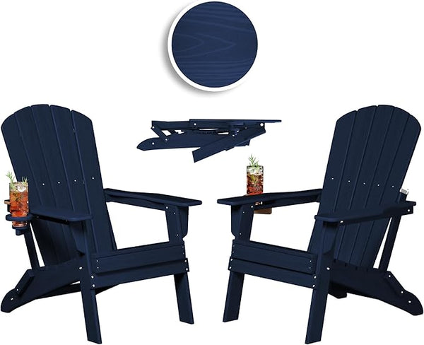 Plawdlik Folding Adirondack Chair, SGS Tested, Wooden Textured with Cup Holder - Photo 1