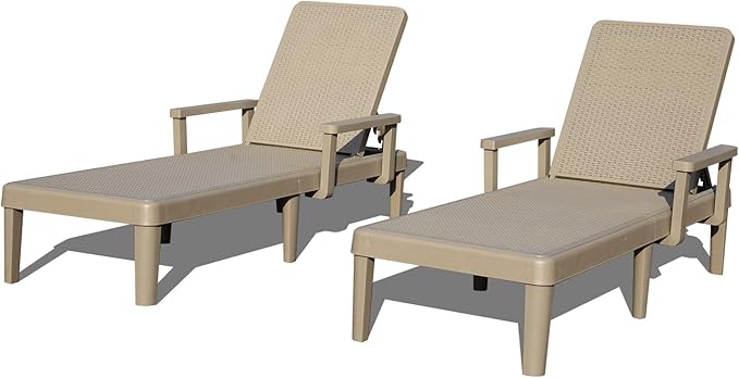 Domi Pool Lounge Chairs Set of 2, Outdoor Lounge Chairs with 6 Positions Backrest Adjustable Armrest - Photo 1