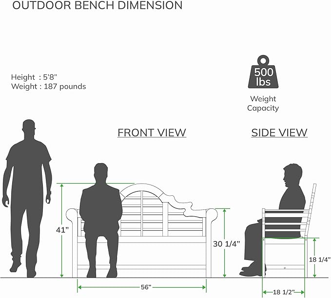 Cambridge Casual Lutyens Teak Wood Garden Bench 5-Foot – Wooden Outdoor Bench for Patio, Porch, Lawn, Backyard – Weather-Resistant Seating for Entryway or Deck