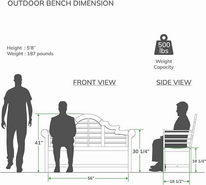 Cambridge Casual Lutyens Teak Wood Garden Bench 5-Foot – Wooden Outdoor Bench for Patio, Porch, Lawn, Backyard – Weather-Resistant Seating for Entryway or Deck