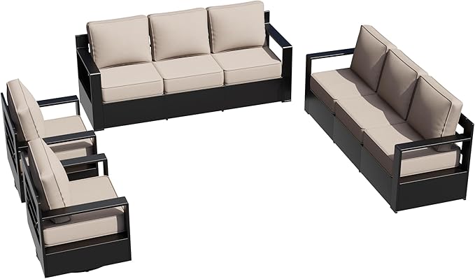 Outdoor Aluminum Furniture Set, 4-Piece Patio Conversation Set, 2 Swivel Chairs and 2 Sofa, All-Weather Metal Frame - Photo 7