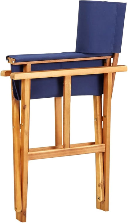 Garden Bench, Stylish Folding Chair, Solid Acacia Wood, Blue Polyester Fabric for Outdoor Terrace, Bar, Dining, Leisure