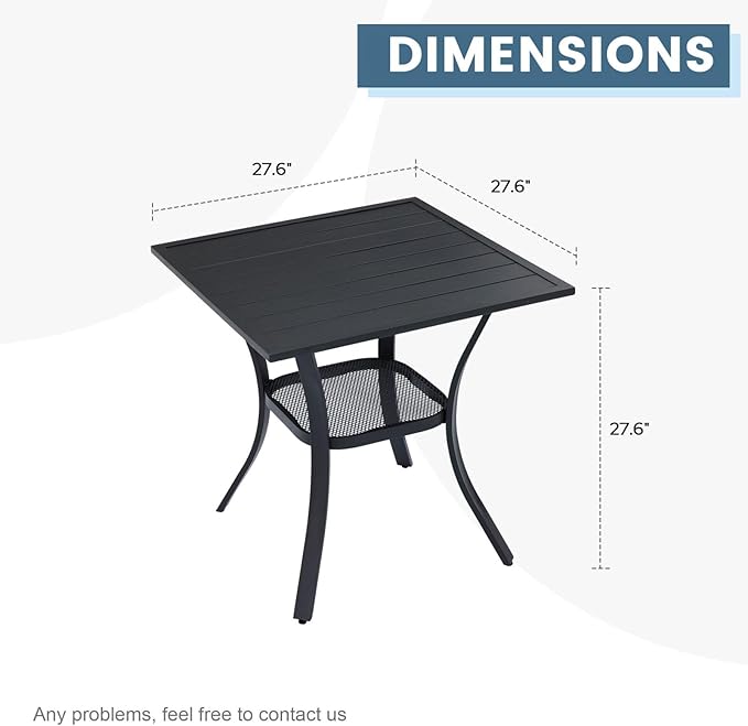 DIFY 27.6" Square Patio Dining Table, Black Small Outdoor Bistro Table with Rust Resistant Metal Frame, Ideal for Lawn, Backyard and Deck