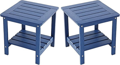 Kibaso-Adirondack Outdoor Side Table, 2-Tier HDPE Outdoor End Table, Weather Resistant Easy Maintenance, Small Patio Side Table for Patio, Pool, Porch, Garden, Lawn, and Living Room (2, Blue)