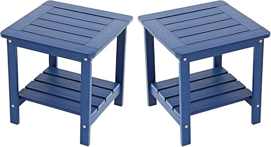 Kibaso-Adirondack Outdoor Side Table, 2-Tier HDPE Outdoor End Table, Weather Resistant Easy Maintenance, Small Patio Side Table for Patio, Pool, Porch, Garden, Lawn, and Living Room (2, Blue)