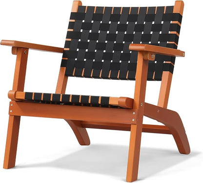 VINGLI Outdoor Armchair, All-Weather Wooden Patio Chair with Waterproof PE Woven Fabric, Adirondack Chair for Garden, Lawn and Poolside (1, Black and Brown)