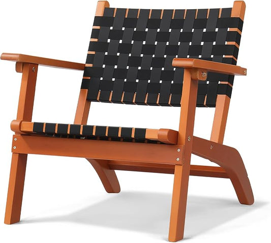 VINGLI Outdoor Armchair, All-Weather Wooden Patio Chair with Waterproof PE Woven Fabric, Adirondack Chair for Garden, Lawn and Poolside (1, Black and Brown)