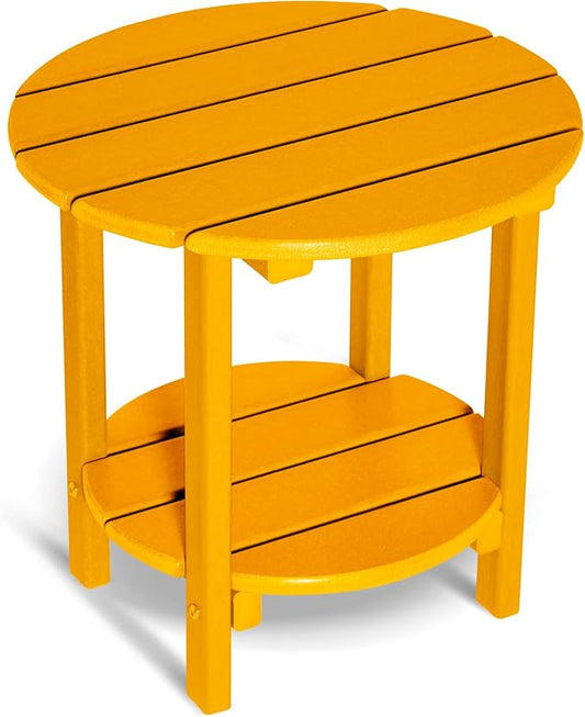 Round Adirondack Outdoor Side Table, 17.7" Small Patio End Table, 2-Tier HDPE Plastic Table for Poolside Porch Garden, Weather Resistant & Easy Assembly (Tangerine, Round)