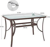 soges 47in Outdoor Patio Bistro Coffee Tea Table, Rectangular Tempered Glass Steel Frame Dining Table with Umbrella Hole - Photo 3