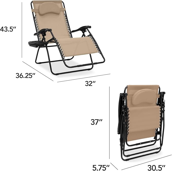 Best Choice Products Oversized Zero Gravity Chair, Folding Outdoor Patio Lounge Recliner w/Cup Holder Accessory Tray - Photo 2