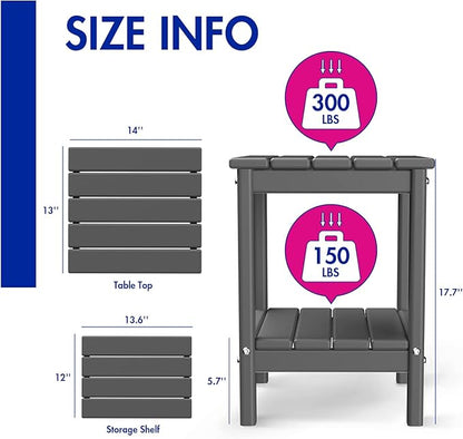 BRIOPAWS Adirondack Side Table, HDPE Weather Resistant Outdoor Table, 2-Shelf Plastic End Table for Poolside Indoor Outside Front Porch Living Room Patio Backyard Campfire, 14 x 13 inch, Grey