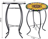 VCUTEKA Sunflower Outdoor Side Table, Mosaic Design, Small Glass Top, Round, Patio Side Table, Balcony Coffee Table - Photo 3