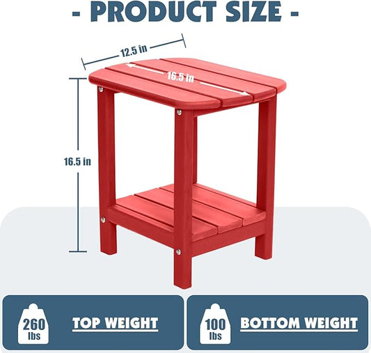 Adirondack Outdoor Side Table, 16.5” HDPE Small Patio Table with Storage Shelf, Weather Resistant End Table for Porch, Pool & Yard (Red)