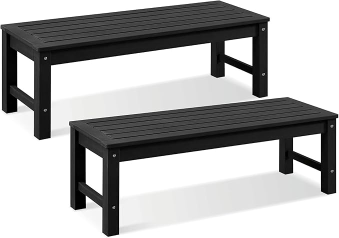 Psilvam Knight Bench Set of 2, Two Person Outdoor Poly Lumber Patio Backless Bench - Photo 1