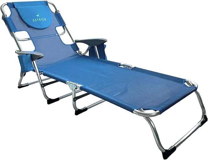 Ostrich the Margate Chaise Lounge, Facedown Pool Tanning Chair, Portable Outdoor Lounger for Beach and Camping, Breathable Mesh Fabric, Blue