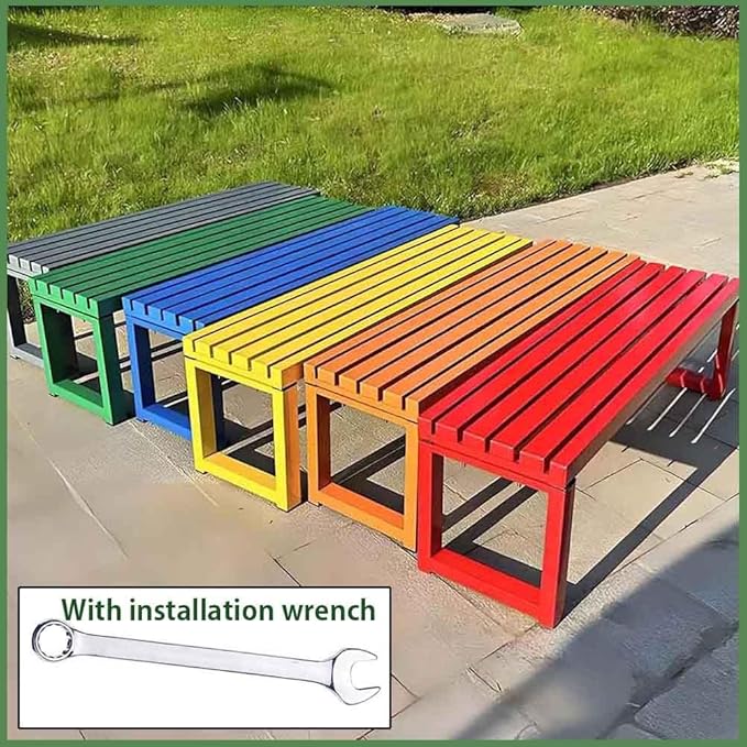 Patio Benches for Outdoors Metal Garden Bench 39" 47" 59" 71" Porch Furniture 2-4 Seating Without Backrest Weatherproof for Park Lawn Garden Yard Tennis Court Seater Chair(Black,4.9ft)
