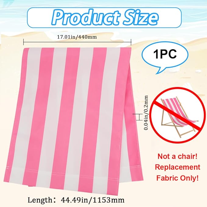 GORGECRAFT 1pcs Beach Sling Chair Replacement Lawn Chair Webbing Hot Pink and White Stripes Chair Oxford Cloth 435 * 1165mm Outdoor Patio Foldable Chaise Lounge Chair Fabric