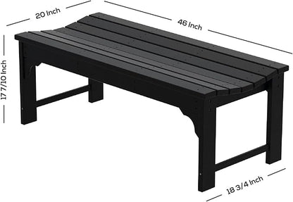 WO Home Furniture Outdoor 46" Backless HDPE Adirondack Bench, Poly Lumber Seat for Patio, Backyard, Balcony, All Weather Resistant with UV Protection, Dark Green