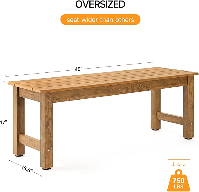 ONBRILL Outdoor Benches Weatherproof, 2-Person Poly Lumber Garden Bench - Photo 3