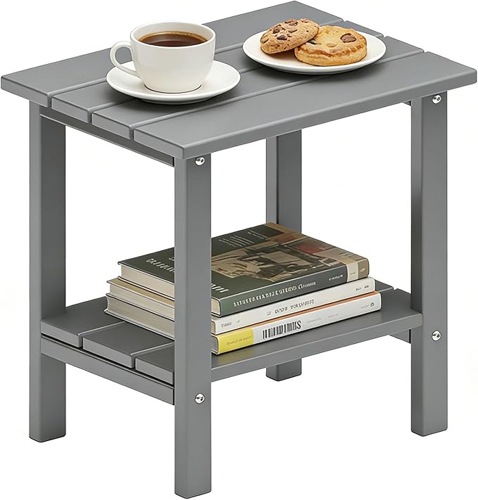 OTSUN Adirondack Outdoor Side Table, 16" HDPE Patio Side Table with Shelf, Weather Resistant Easy Maintenance for Backyard Pool Porch Garden & Lawn