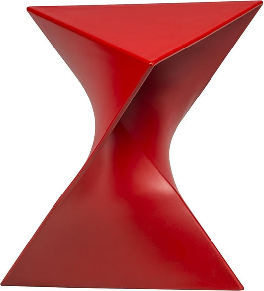 LeisureMod 15.75" Triangular Side Table, Stackable Plastic Accent End Table for Indoor & Outdoor Use, Weather-Resistant Modern Patio & Living Room Table, Red
