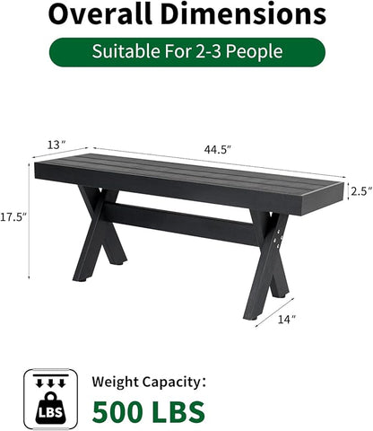 44.5" HIPS Outdoor Bench, X-Shaped Modern Backless Garden Bench, All Weather Patio Bench with Wood Grain Texture, Easy Assembly for Garden, Porch, Backyard & Park-Wood-Grain Black