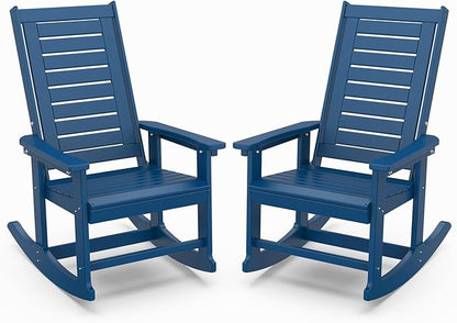 IVY&LANE Outdoor Rocking Chairs Set of 2 | Porch-Rockers | Blue | HDPE Plastic | All-Weather | High Back | Wide Seat | Oversized Patio Rocker for Adult | for Outside Deck Balcony Garden