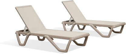 PURPLE LEAF Outdoor Chaise Lounge Chair Set of 2 Pool Lounge Chair with Champagne Aluminum Plastic Stackable Patio Lounge Chair for Poolside Sunbathing Beach Deck Yard, Beige