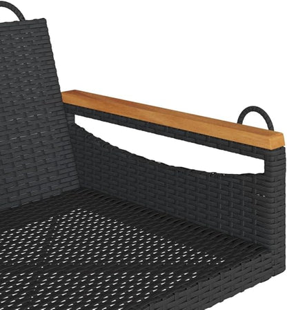 Black Mini Patio Swing Chair Made of UV-Resistant Poly Rattan, 24.4 x 24.8 x 15.7 cm Modern Single Seat for Garden, Balcony, Entryway or Small Front Porch
