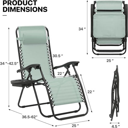 MoNiBloom Zero Gravity Chairs Set of 2 Outdoor Folding Patio Lounge Chairs for Outside Reclining Lawn Chairs Recliner Beach Chairs for Adults, Sage Green