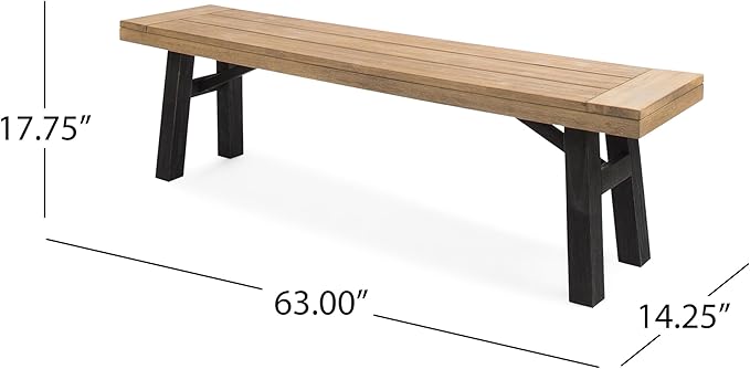 Christopher Knight Home Danee Acacia Wood Outdoor Bench, Solid Wood Garden Bench with Classic Slat Design, Rustic Patio Seating for Dining, Porch or Poolside, Natural and Gray