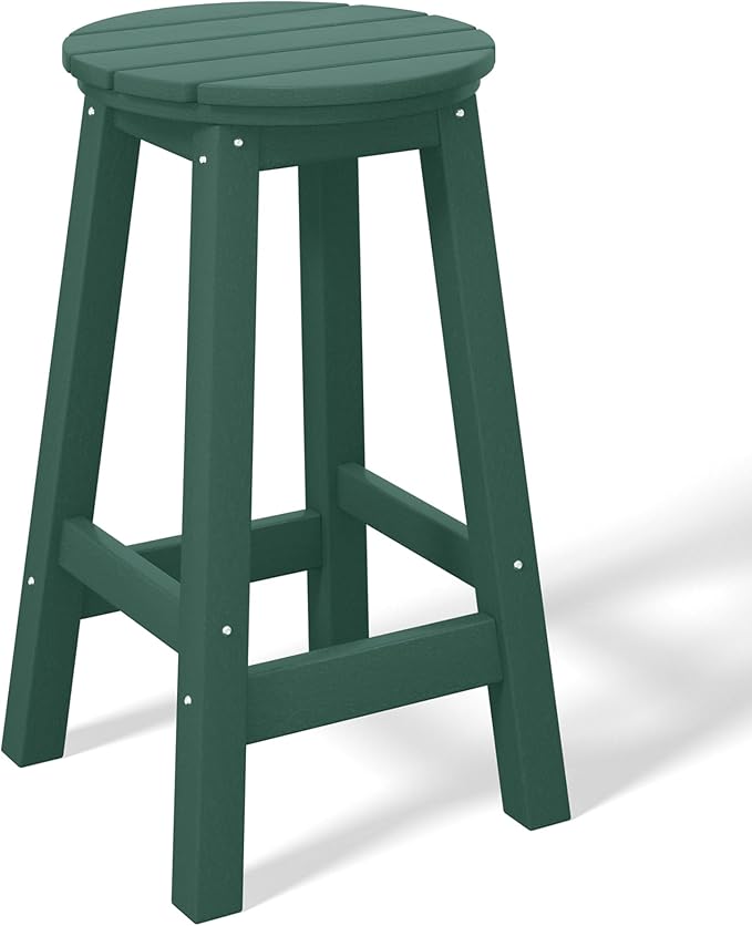 Costaelm 24" Height Outdoor Bar Stools, All-Weather Bar Stools, Adirondack Poly Patio Round Bar Stool for Patio, Deck, Kitchen Counter and Garden, Dark Green