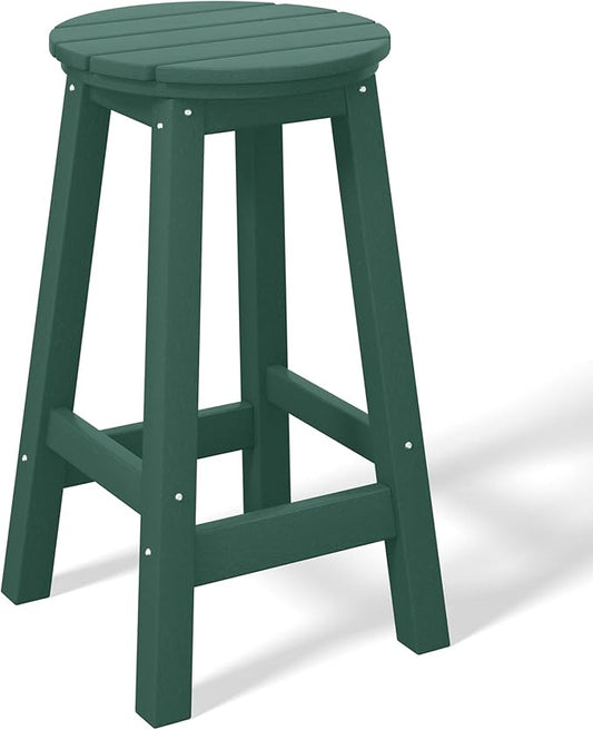 Costaelm 24" Height Outdoor Bar Stools, All-Weather Bar Stools, Adirondack Poly Patio Round Bar Stool for Patio, Deck, Kitchen Counter and Garden, Dark Green